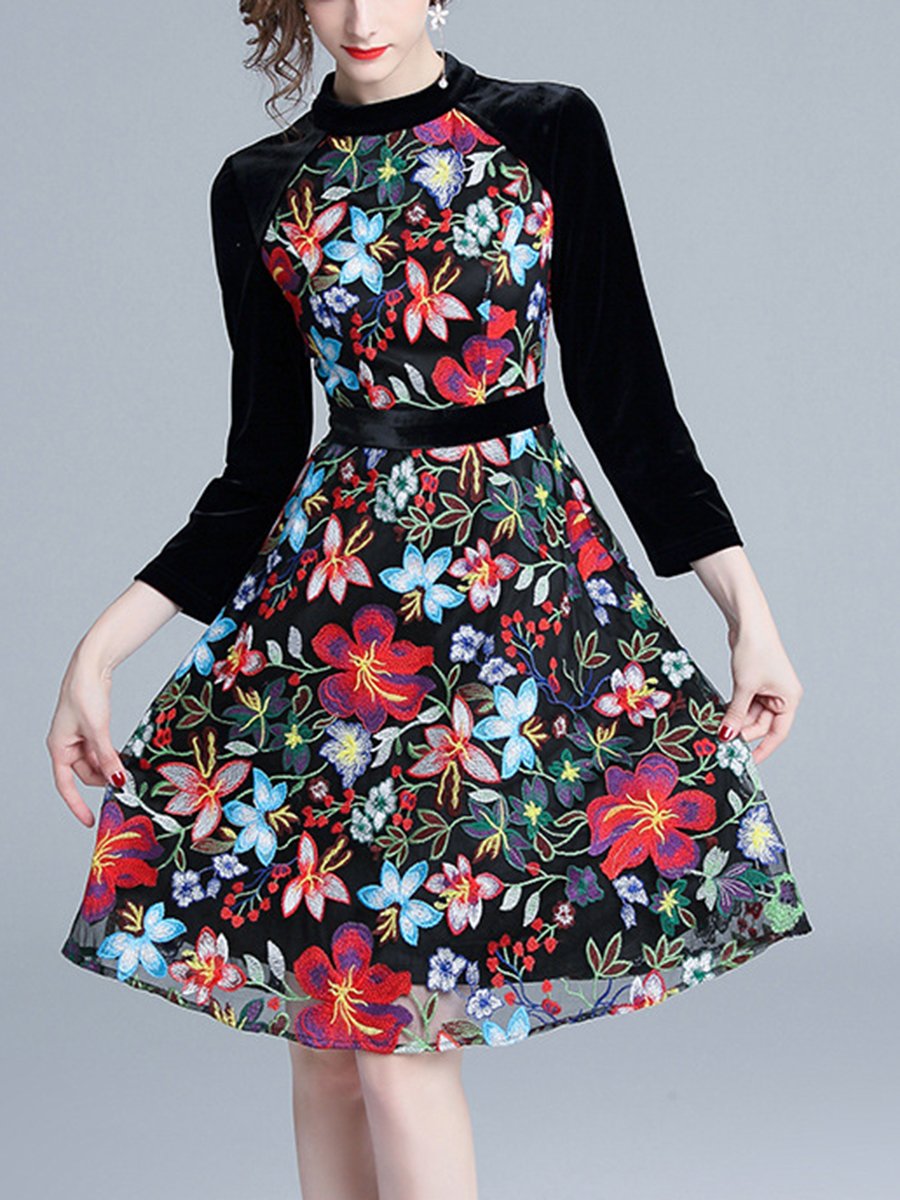 Slim Slim Collar Velvet Stitching Skirt