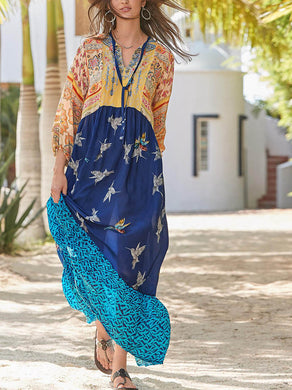 Ethnic Print V-Neck Dress