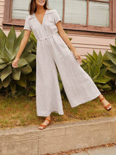 Load image into Gallery viewer, V Neck Lace-Up Linen Jumpsuit