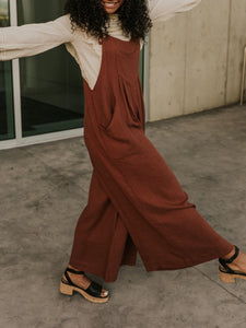 Wide-leg Adjustable Button Straps Side Pockets Jumpsuit