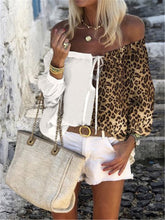 Load image into Gallery viewer, Fashion Word-Neck Long-Sleeved Stitching Leopard Top