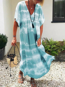 Plus Size V-Neck Tie-Dye Dress