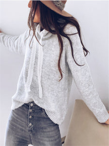 Solid Color Hooded Knitted Jumper Sweater