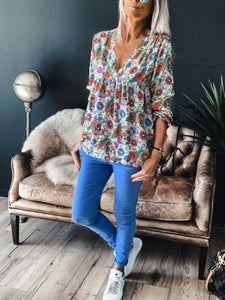 V-Neck Print Long Sleeve T-Shirt