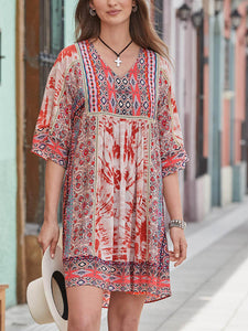 Ethnic Style Loose V-Neck Dress