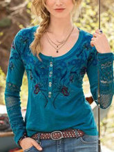 Load image into Gallery viewer, Casual Vintage Round Neck Button Lace Long Sleeve Top