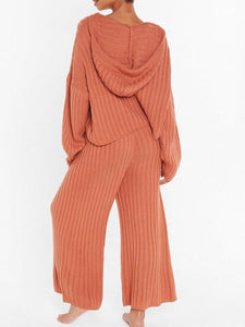 Solid Color Loose Casual Knitted Hooded Two-piece Suit