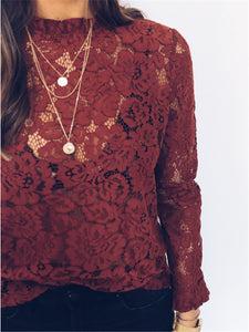 Sexy Hollow Half-High Neck Long Sleeve Blouse