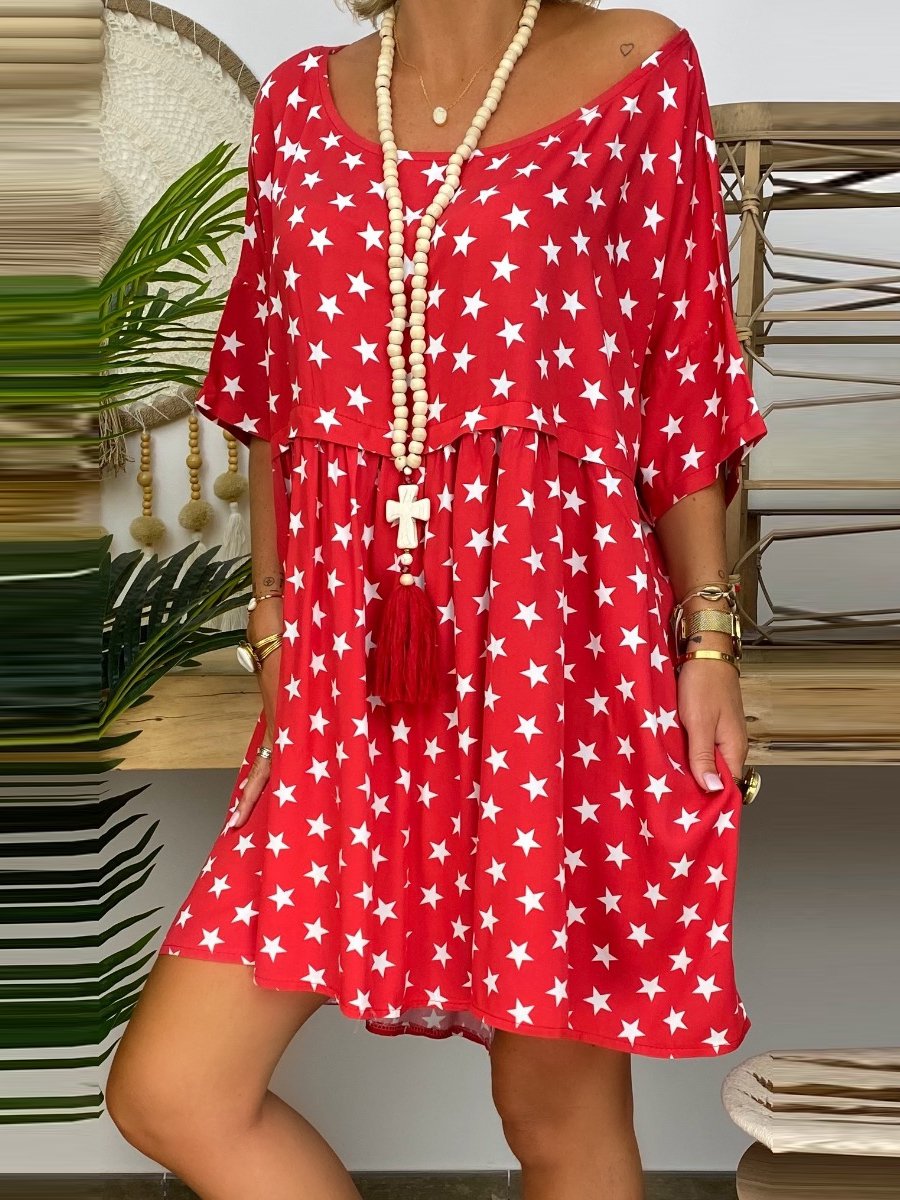 Casual Star Print Short Sleeve Dress