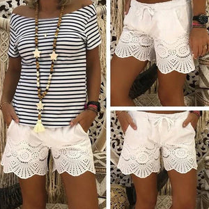 Casual White Cutout Lace Beach Shorts