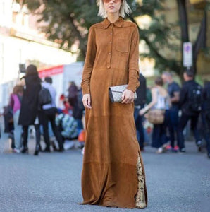 Fashion Pure Color Open Long Sleeves Maxi Dress