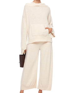 Hooded Pocket Long Sleeve Knit Solid Two Piece Suit