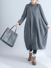 Load image into Gallery viewer, Vintage High Neck Cotton and Linen Stitching Long Sleeve Dress