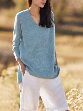 V-neck Irregular Knitted Long Sleeve Sweater