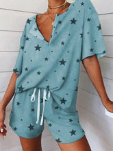 Load image into Gallery viewer, Star Print V-neck Short Sleeve Two-piece Suit