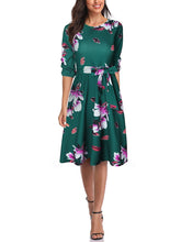 Load image into Gallery viewer, Summer Round Neck Print Retro Temperament Waist Dress