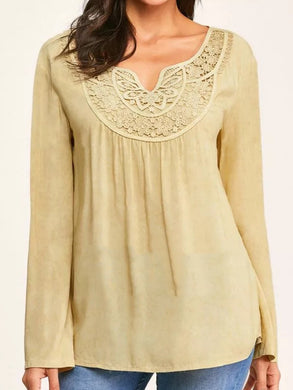 Loose Casual Lace Panel Long Sleeve Top