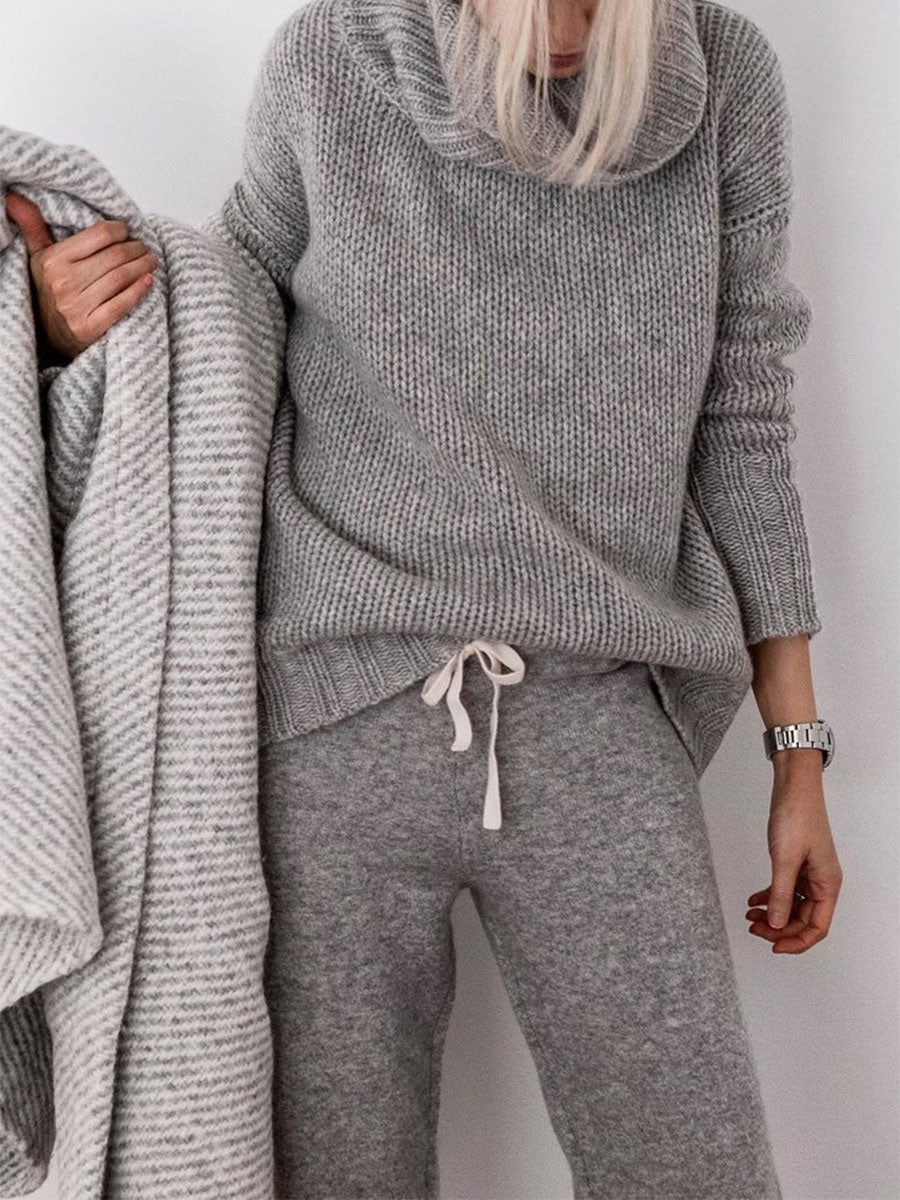 Casual Grey Turtleneck Warm Suit