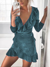 Load image into Gallery viewer, V-neck Ruffled Irregular Long-sleeved Mini Dress