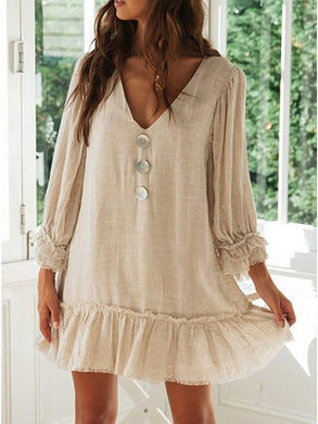 Loose Long Sleeve Ruffled Hem Casual Dresses
