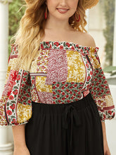 Load image into Gallery viewer, Plus Size Off Shoulder Bishop Sleeve Floral Print  Blouse