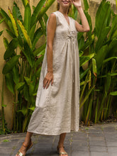 Load image into Gallery viewer, Women Linen Dress Casual V-neck Sleeveless Maxi Dress