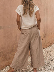 Women Loose Drawstring Linen Trousers Casual Pants