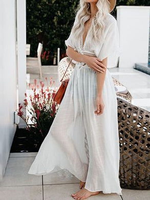 Short-sleeve V-neck Bohemian Dress