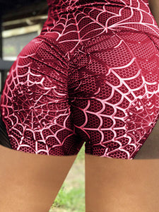 Sexy Spider-print Mesh Gauze Yoga Shorts