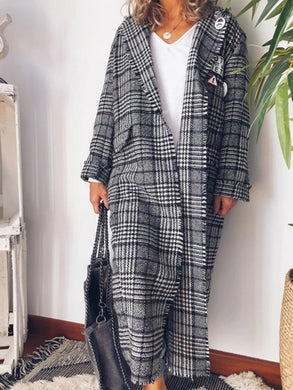 Plaid Vintage Pocket Large Size Coat