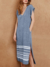 Load image into Gallery viewer, Linen Border Stripe Midi Dress