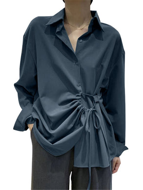 Fashion Solid Color Irregular Fold Collar Shirt