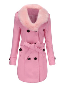 Long Woolen Solid Color Warm Coat