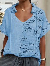 Load image into Gallery viewer, Print Letter Standard Short Sleeve V Neck Blouse