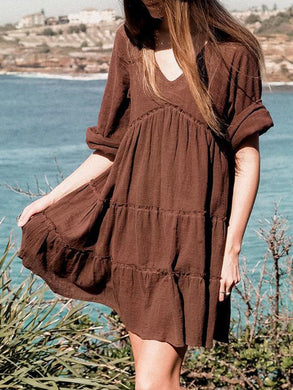 Casual Beach V-neck Loose Cotton Dress