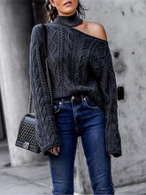 Load image into Gallery viewer, Twisted High Neck Pullover Off-The-Shoulder Knitted Sweater