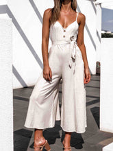 Load image into Gallery viewer, V-Neck Belt Loop Linen Pocket Jumpsuit