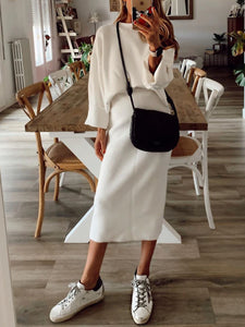 Fashion Round Neck Casual Solid Color Suit Skirt