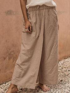 Women Loose Drawstring Linen Trousers Casual Pants