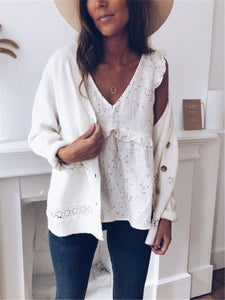 Solid Lace Stitching Sweater Outerwear