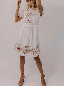 Printed Cotton and Linen Casual Dress