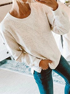 Autumn Casual Cotton Long Sleeve Crew Neck Top