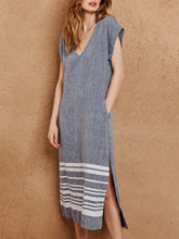 Load image into Gallery viewer, Linen Border Stripe Midi Dress