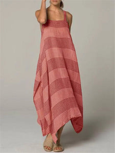 Striped Print Hanging Band Loose Maxi Dresses