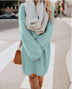 Long Sleeve Round Neck Loose Plush Dress