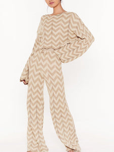 Loose Casual Striped Top Pants Knitted Suit