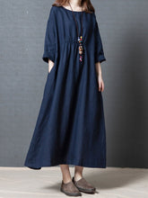 Load image into Gallery viewer, Linen Loose Fashion Solid Color Pleated Long Sleeve Dress