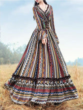 Load image into Gallery viewer, Long Sleeve Dresses V neck Vintage Long Dresses