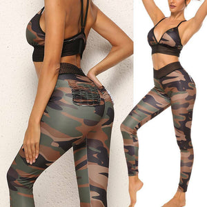 Sexy Camouflage Print Yoga Sports Two-piece Set