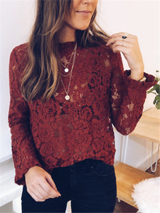 Sexy Hollow Half-High Neck Long Sleeve Blouse